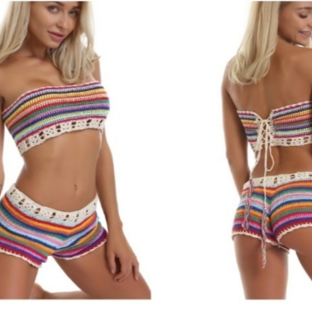 5⭐❤Rainbow Crochet Knitted 2 piece - Picture 3 of 5
